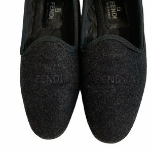 FENDI BLACK WOOL FLATS LEATHER SOLES SZ 7.5